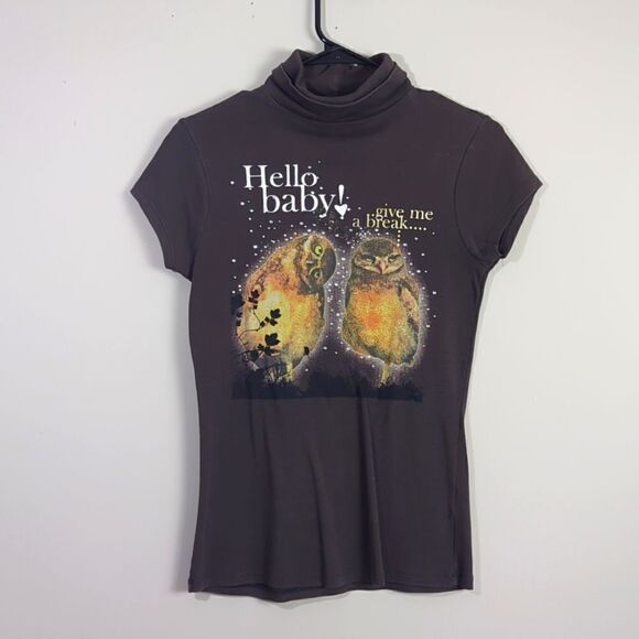 Zara Y2K stretch turtleneck T-shirt rhinestone size m - Picture 1 of 6